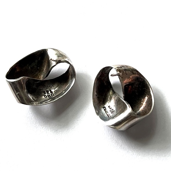 MidCentury Eternity Silver Earrings - 925 Abstract Endless Ribbon Post Earrings - Picture 8 of 9